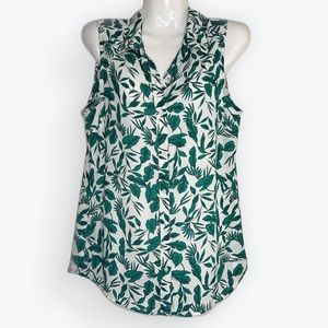 Banana Republic Collared Sleeveless Blouse Tropical Leafy Leaf Print Botanical